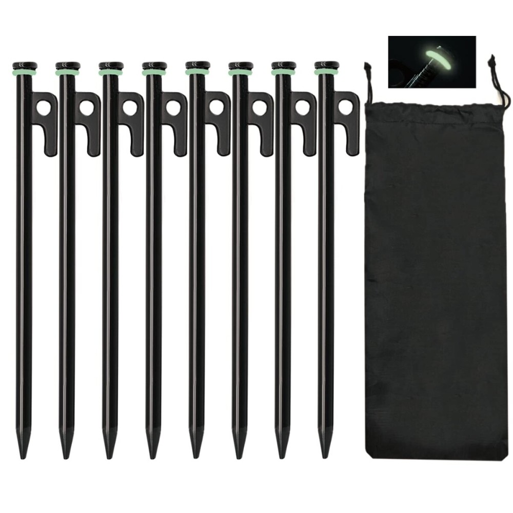 Tent Stakes, 8Pcs 10in Heavy Duty Forged Steel Tent Stakes +Storage Pouch, Metal Tent Stakes, Metal Stakes for Tent Used on Rocks, Grassland, Dessert, Stormy Weather8Pcs 10in Tent Stakes