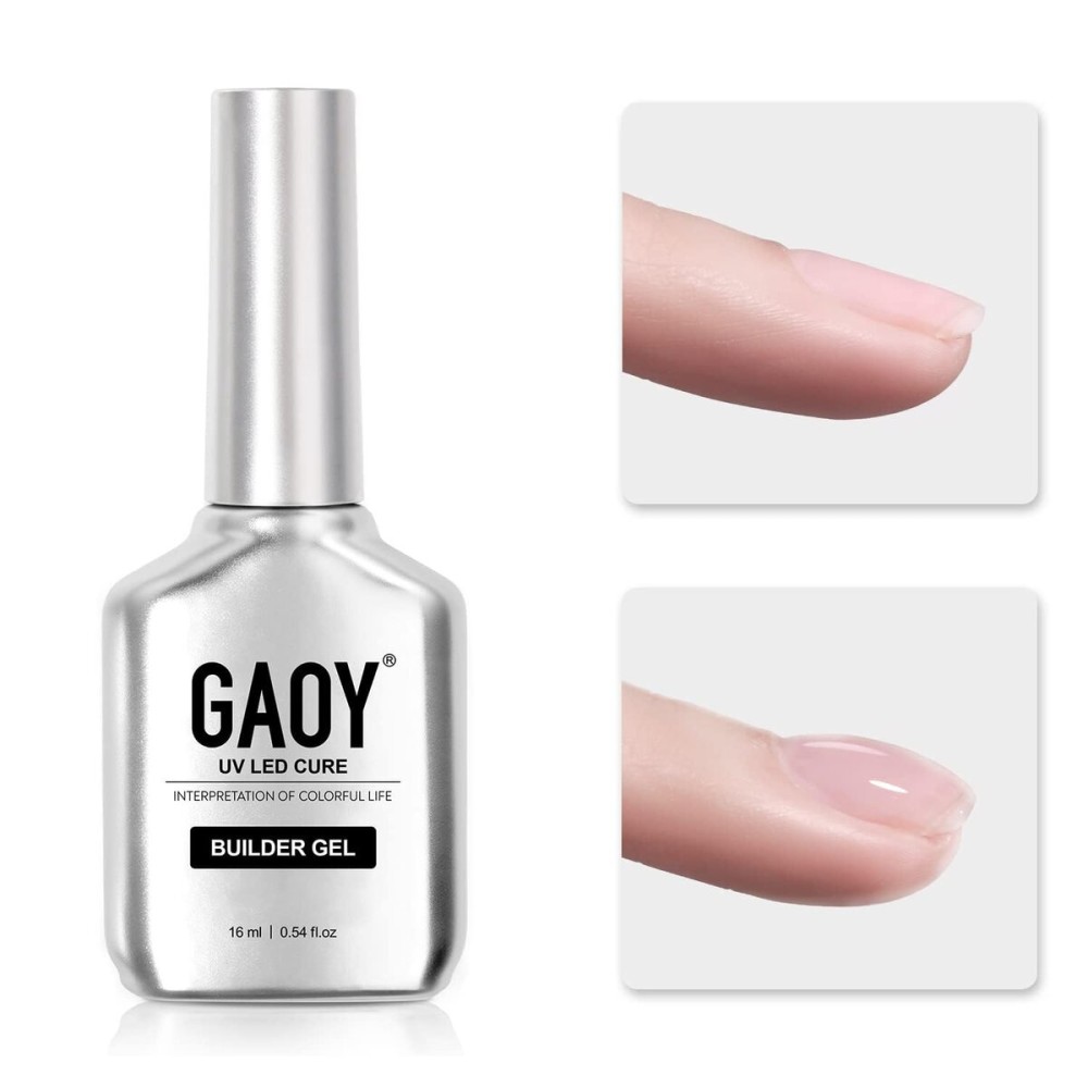 GAOY Clear Builder Gel for Nails, 16ml Nail Strengthener in a Bottle, Nail Extension Hard Gel, Soak Off Long Lasting UV Light Cure, Base Coat Top Coat Needed