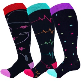 LEVSOX Wide Calf Compression Socks for Women Men Plus Size 15-20 mmHg Extra Large Knee High Support Sock for Nurses Pregnant Travel