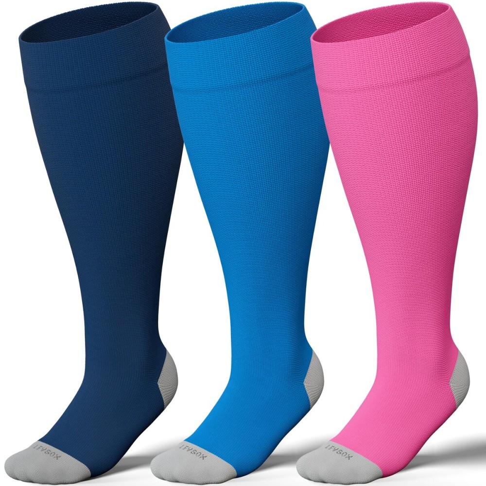 LEVSOX Wide Calf Compression Socks for Women Men Plus Size 15-20 mmHg Extra Large Knee High Support Sock for Nurses Pregnant Travel