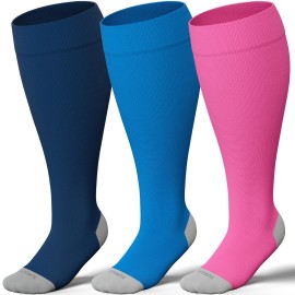 LEVSOX Wide Calf Compression Socks for Women Men Plus Size 15-20 mmHg Extra Large Knee High Support Sock for Nurses Pregnant Travel