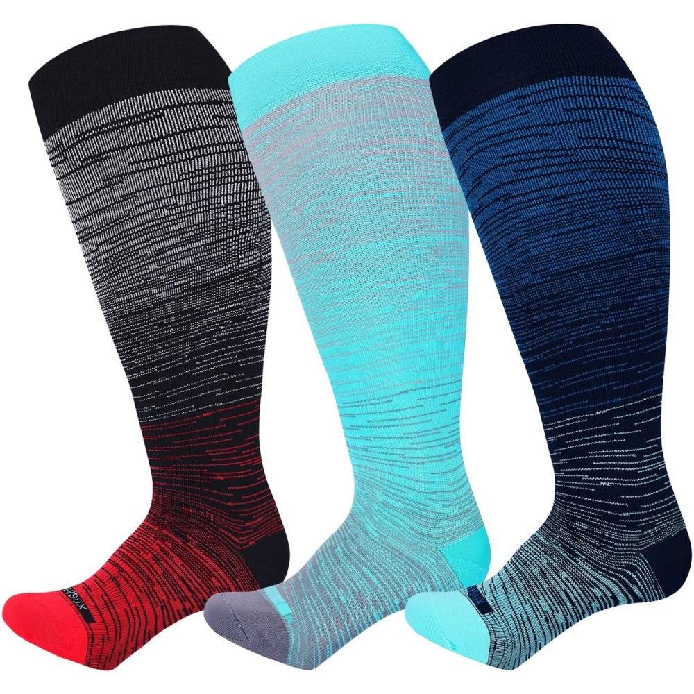 LEVSOX Wide Calf Compression Socks for Women Men Plus Size 15-20 mmHg Extra Large Knee High Support Sock for Nurses Pregnant Travel