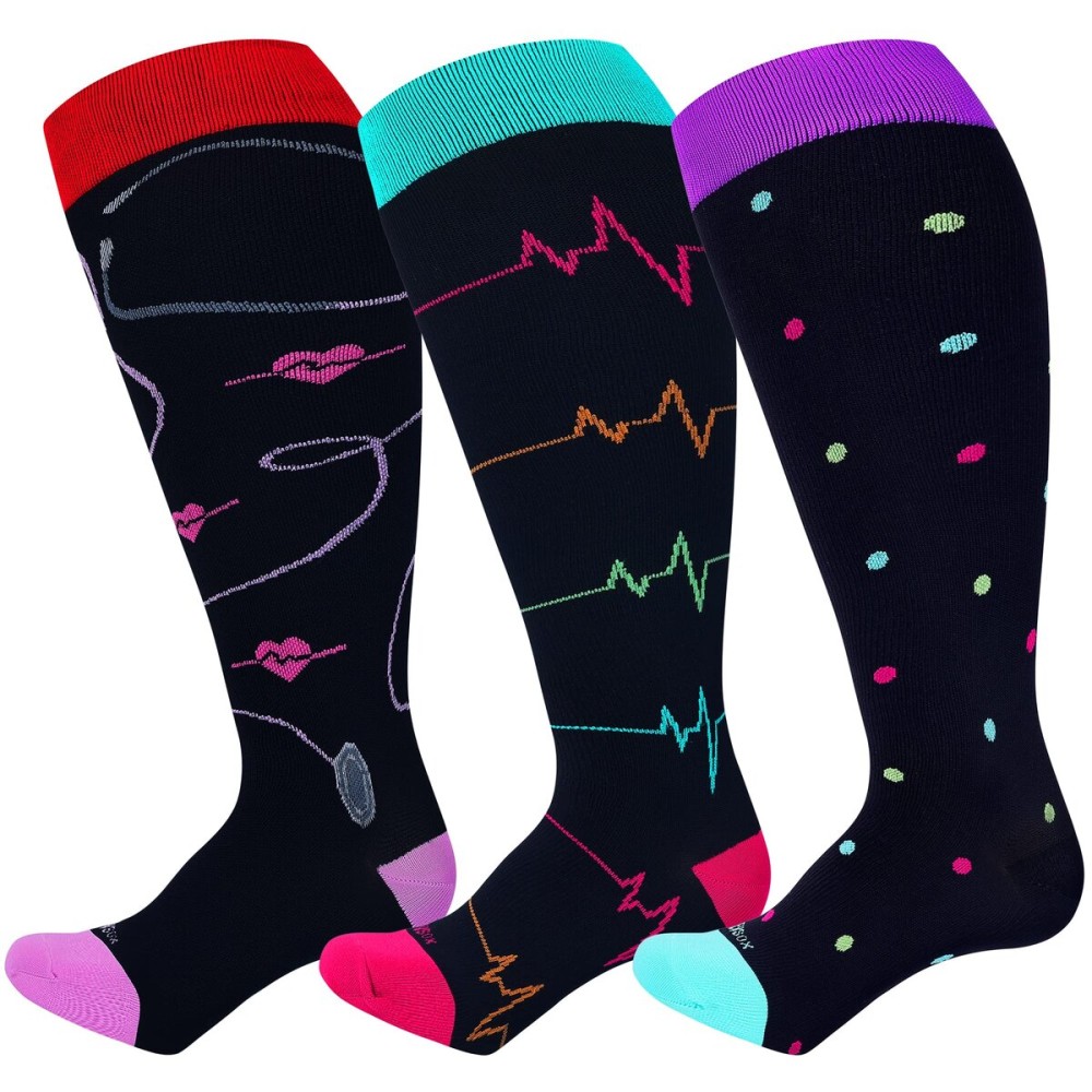 LEVSOX Wide Calf Compression Socks for Women Men Plus Size 15-20 mmHg Extra Large Knee High Support Sock for Nurses Pregnant Travel