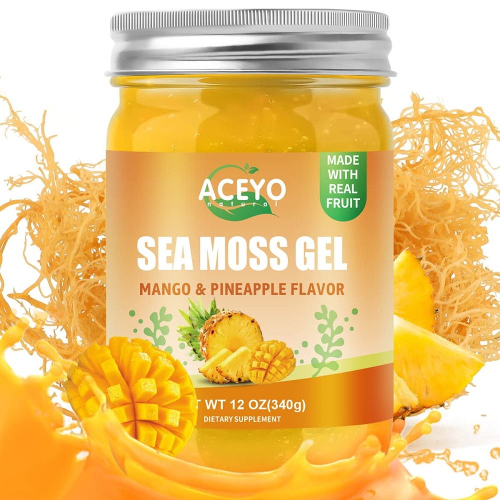 (12 OZ) Irish Sea Moss Gel Raw Vegan Mango Pineapple Flavor 102 Vitamins and Minerals Wild Harvested Non-GMO Immune Defense Booster Thyroid Digestive Support