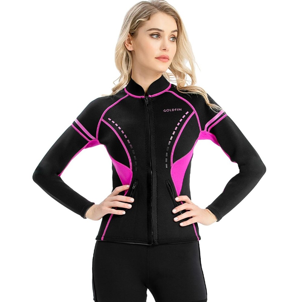 GoldFin Wetsuit Top Women, 2mm Wetsuits Jacket Long Sleeve Neoprene Tops for Water Aerobics Diving Surfing Swimming