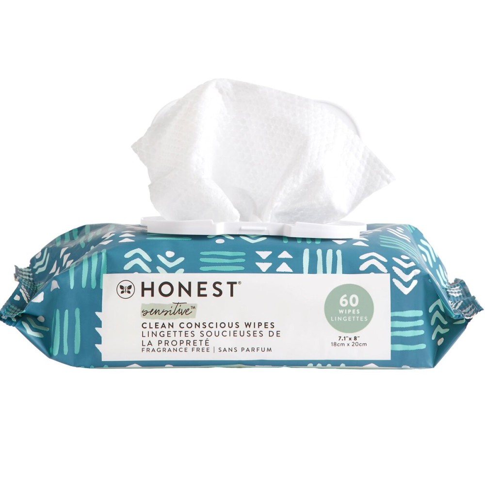 The Honest Company Clean Conscious Multi-Use Wipes Hypoallergenic and Unscented for Sensitive Baby Skin Over 99% Water Compostable Plant Based Balance Blues 60 Count