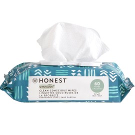 The Honest Company Clean Conscious Multi-Use Wipes Hypoallergenic and Unscented for Sensitive Baby Skin Over 99% Water Compostable Plant Based Balance Blues 60 Count