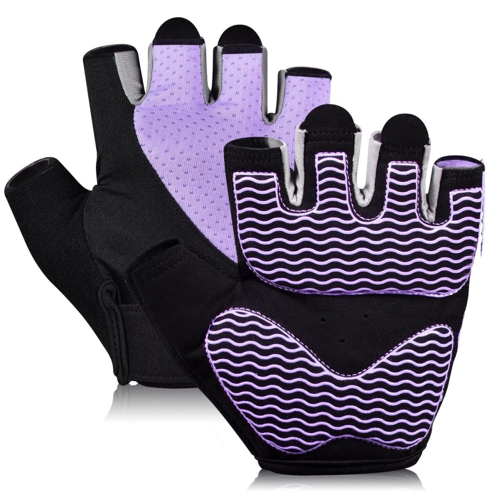 SUNNEX Gym Gloves for Women Workout Fingerless Weightlifting Lightweight Breathable Fitness Gloves Sports Training Lifting Weight Cycling Climbing Rowing Purple X-Large