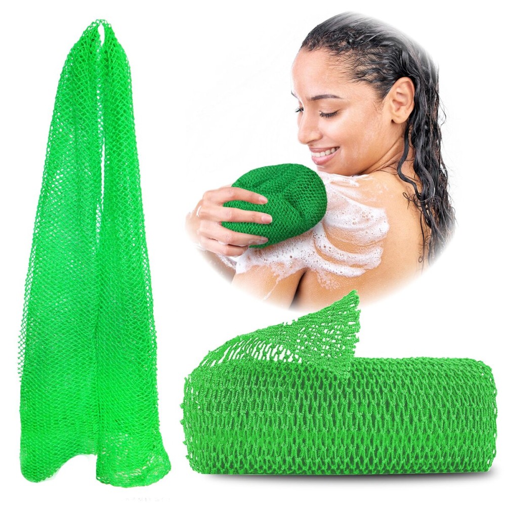 Adeton Sapo African Net Sponge, Exfoliating Body Scrubber, Body Exfoliator, Long Net Sponge, 17 Colors, Shower Bath Accessories, Back Foot Scalp Scrub, Flat Dead Skin Remover Body Wash (Green)