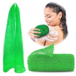 Adeton Sapo African Net Sponge, Exfoliating Body Scrubber, Body Exfoliator, Long Net Sponge, 17 Colors, Shower Bath Accessories, Back Foot Scalp Scrub, Flat Dead Skin Remover Body Wash (Green)