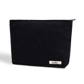 Cosmetic Bags for Women - Corduroy Cosmetic Bag Aesthetic Women Handbags Purses Smile Dots Makeup Organizer Storage Makeup Bag Girls Case Bags (Pure Black)