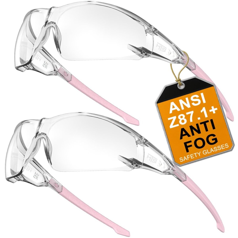 HTS HUNTERSKY S239 2 pack Protective Clear pink small Safety Glasses women youth protecting eyes from wind dust proof bike riding cycling running lab chemistry goggles
