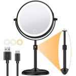 Gospire 7 Lighted Makeup Mirror with Magnification 10X/1X, Height Adjustable & 3 Color Dimmable Lights, 360 Swivel Double Sided Light up Rechargeable LED Cosmetic Vanity Cordless Standing
