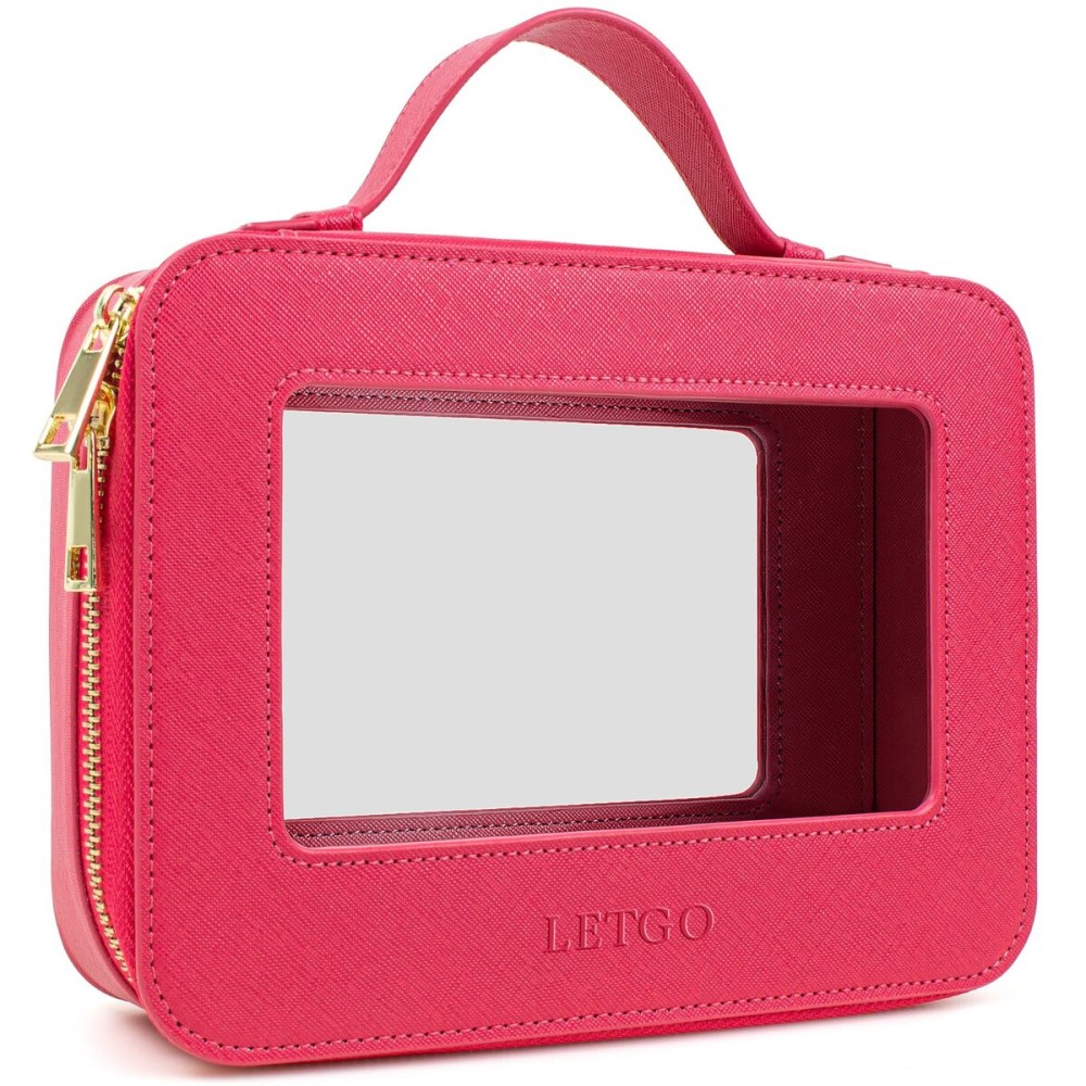 LETGO Clear Makeup Bags, TSA Approved Toiletry Bag with Zipper, Clear Makeup Organizer Fit Carry-on Travel Essentials,Clear Cosmetic Bags for Women Men (A-Rose)