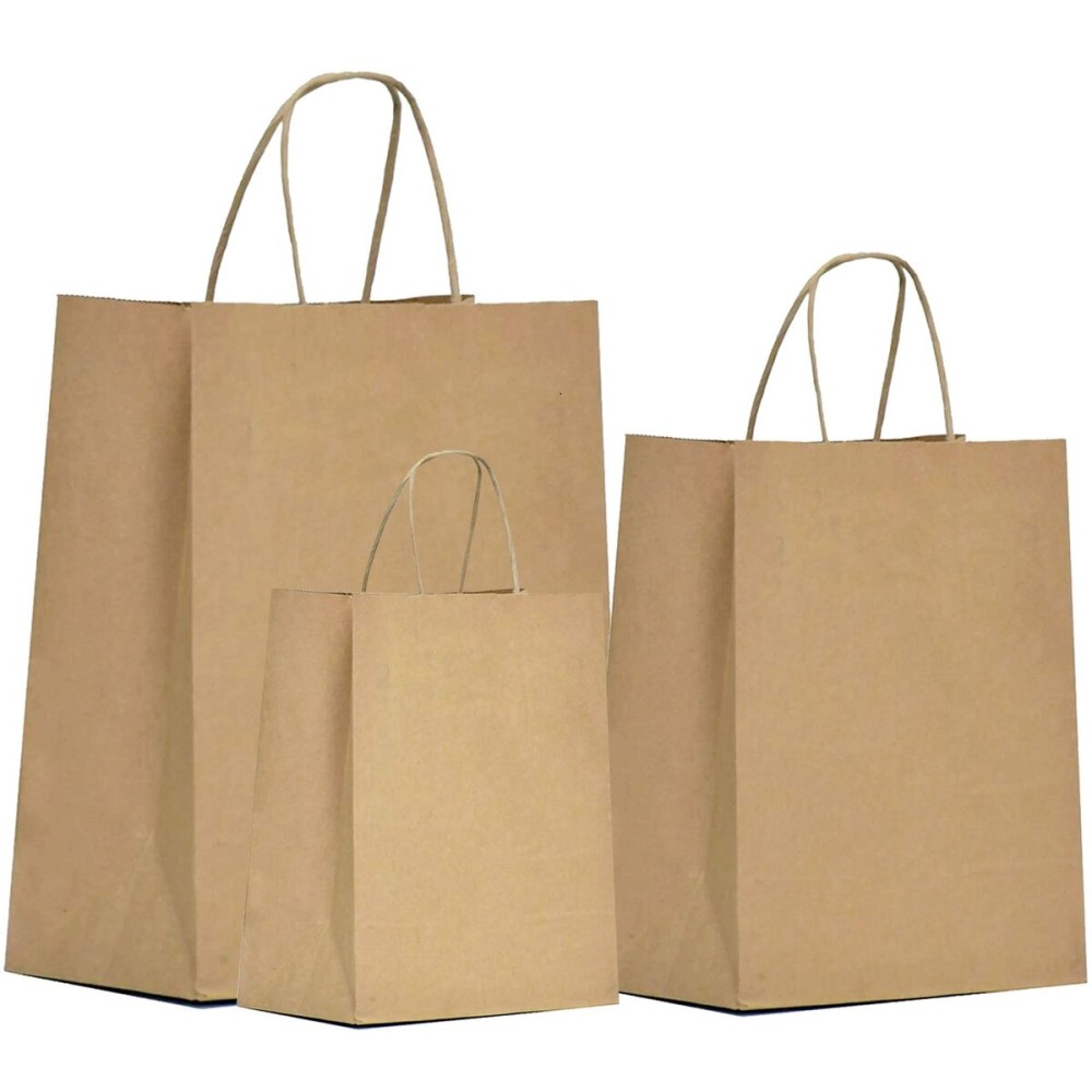 Qutuus Brown Paper Bags with Handles - Assorted Sizes, 120 Pcs - Large, Medium & Small Kraft Bags for Business, Shopping & Retail Use