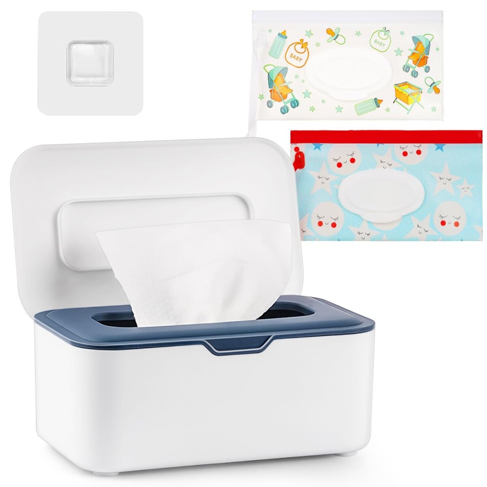 Whiidoom Baby Wipes Dispenser Holder Container, Keep Wipes Fresh and Clean, for Home, Office, Kitchen (New Blue)