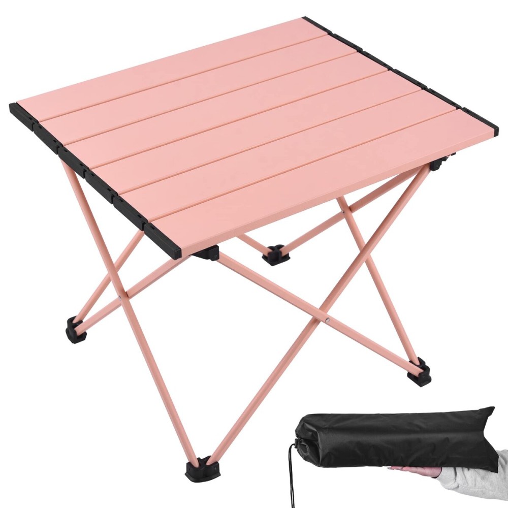 Grope Portable Beach Table for Sand with Aluminum Table Top, Folding Camping Table Easy to Carry, Prefect for Outdoor, Picnic, BBQ, Cooking, Festival, Beach, Home (Pink-S)