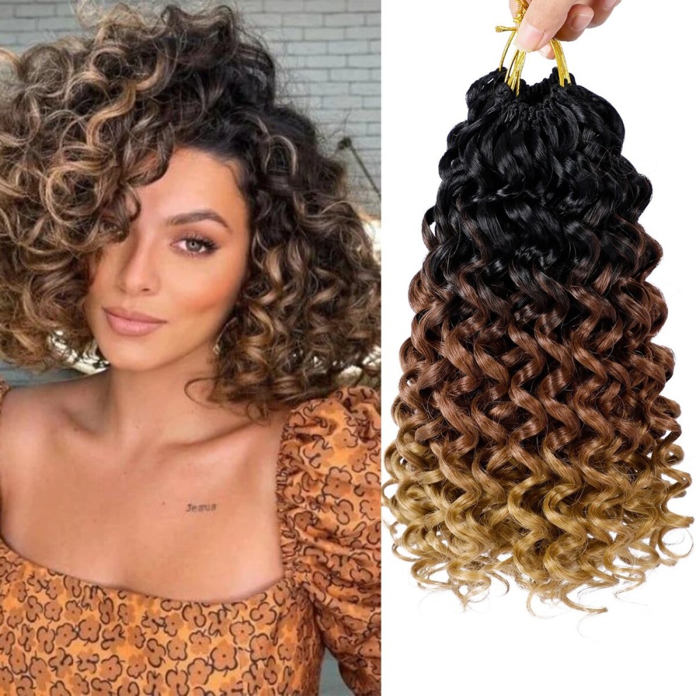 7 Packs GoGo Curl Crochet Hair 12 Inch Short Curly Crochet Hair for Women Beach Curl Water Wave Deep Twist Crochet Braids Synthetic Braiding Hair Extensions (12 Inch, T1B/30/27)