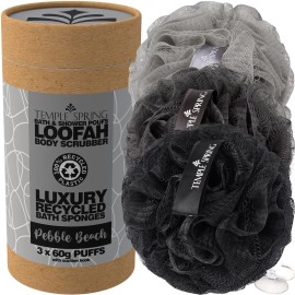 Temple Spring Recycled Luffa Sponges, Bathroom Shower Accessories, Loofa Bath Sponge, Exfoliating Body Scrubber Exfoliator Pouf, Shower Scrubber Puff, Poof, Loofah for Women, Loofah for Men - Grey