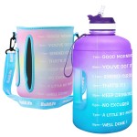 QuiFit Motivational Gallon Water Bottle - with Straw & Time Marker BPA Free Large Reusable Sport Water Jug with Handle for Fitness Outdoor Enthusiasts Leak-Proof (Purple/Blue,1 gallon)