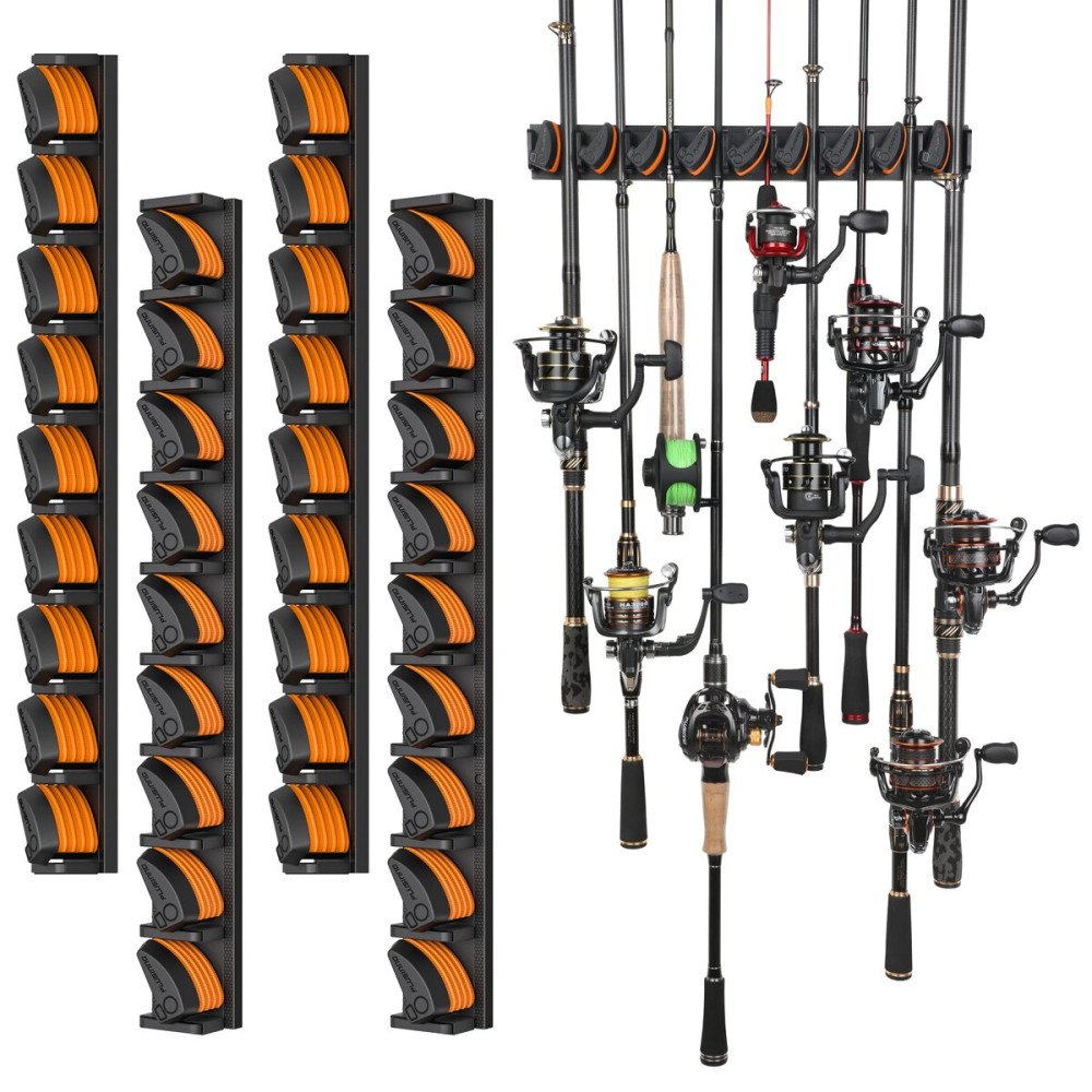 PLUSINNO V9 Vertical Fishing Rod Holders, Wall Mount 4-Pack - Holds 36 Rods, Diameter 3-19mm