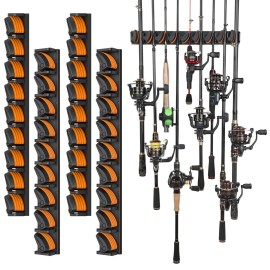 PLUSINNO V9 Vertical Fishing Rod Holders, Wall Mount 4-Pack - Holds 36 Rods, Diameter 3-19mm