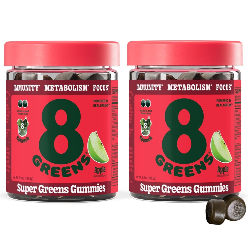 8Greens Supergreens Gummies | Super Greens Powder Superfood Gummy for Metabolism, Immunity & Focus, Digestive Health Enzymes, Organic: Chlorella, Spirulina, Aloe Vera, Apple Flavor, 100 Count