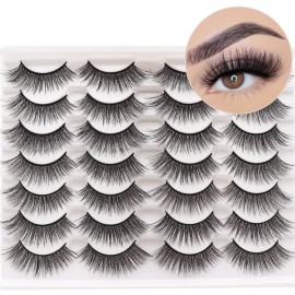 Losha Eyelashes Natural Look Faux Mink Lashes Pack Handmade Wispy False Eyelashes 14 Pairs Eye Lashes (F61)