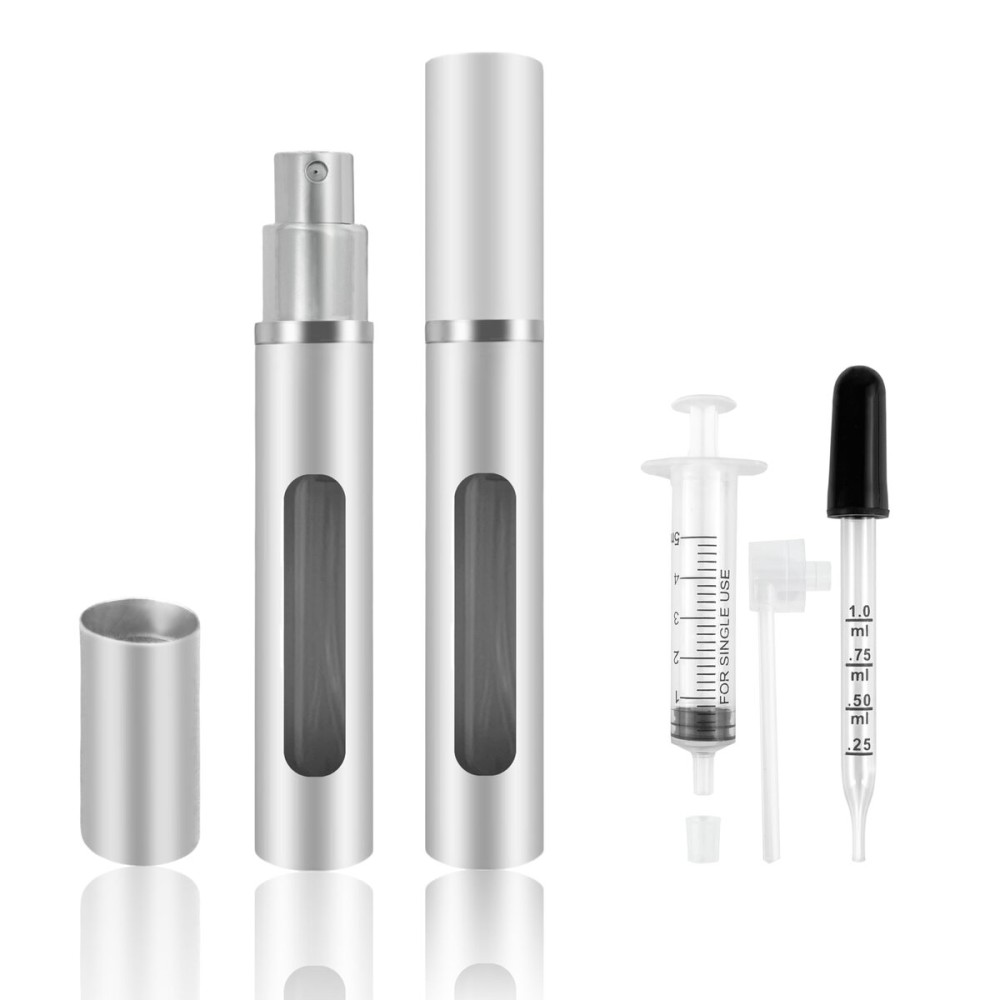 Kewjug 2 Pack Refillable Mini Perfume Atomizer BottlePortable Separate BottlesTravel and Outings Spray Boxes Dispensers 5ml/0.2oz (Silvery)