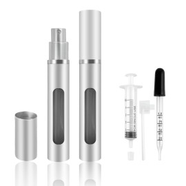 Kewjug 2 Pack Refillable Mini Perfume Atomizer BottlePortable Separate BottlesTravel and Outings Spray Boxes Dispensers 5ml/0.2oz (Silvery)