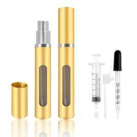 Kewjug 2 Pack Refillable Mini Perfume Atomizer BottlePortable Separate BottlesTravel and Outings Spray Boxes Dispensers 5ml/0.2oz (Golden)