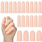 HINGTAI 20Pcs Gel Finger Cots Thumb Protector, Silicone Finger Sleeves Cover Protection Tips, Finger Gloves Caps Protectors for Wounds Hand Eczema Arthritis Cracking (Nude)