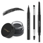 LAVONE Eyebrow Stamp Pencil Kit for Eyebrows, Makeup Brow Stamp Trio Kit with Waterproof Eyebrow Pencil, Eyeliner, Eyebrow Pomade, and Dual-ended Eyebrow Brush - Ash Black