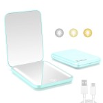 Kintion Rechargeable Pocket Mirror, Double Sided 1X/3X Magnification Compact Vanity Mirror, 3 Color Lights, Dimmable, Small Portable Wallet Mirror, Lighted Travel Mirror for Women Gifts, Cyan