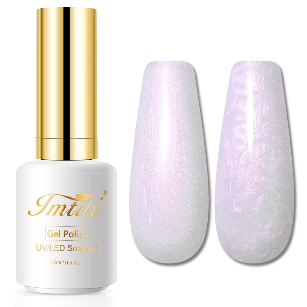 Imtiti Pearl Gel Nail Polish,0.5 Fl Oz Milky White Glitter Drawing Gel Polish Shell Thread Shimmer Mermaid Nail Gel Polish Soak Off UV LED for Home DIY Nail Art Manicure Salon