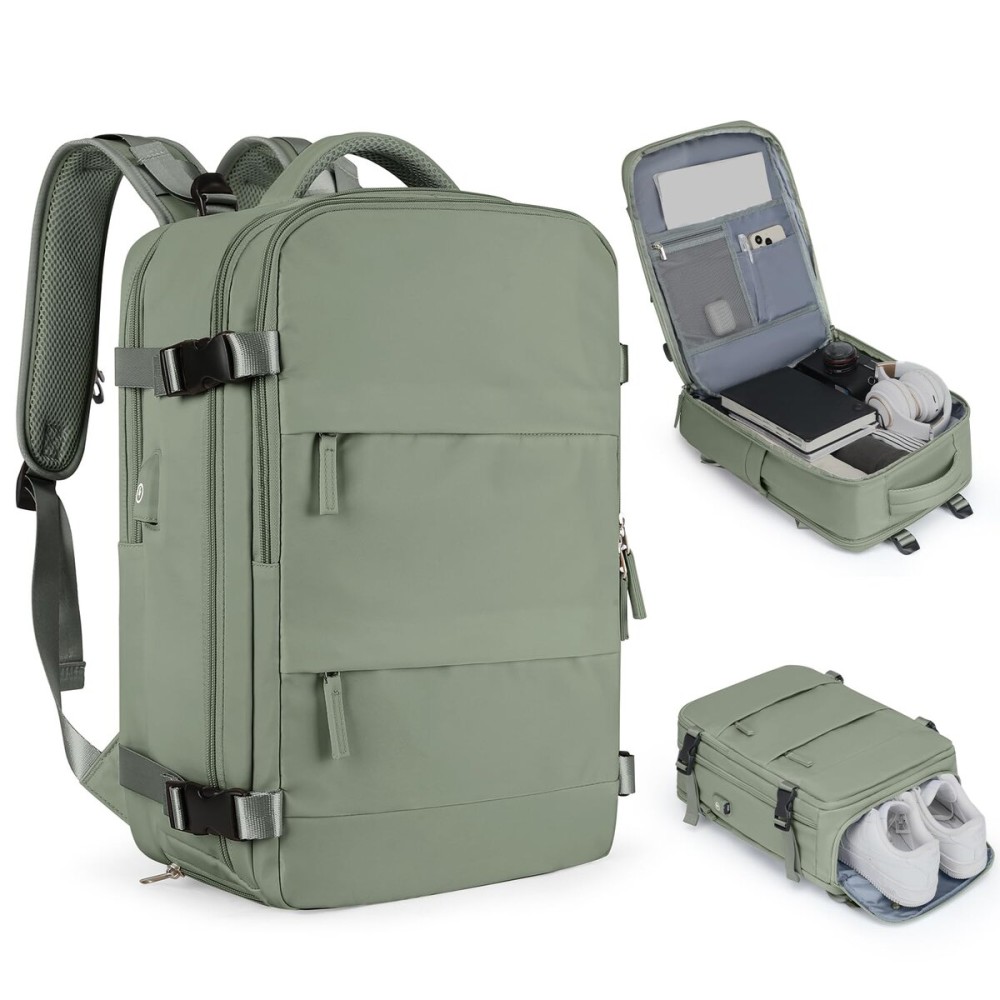 Travel Backpack For Women Men Airline Approved Carry On Backpack Flight Approved Waterproof Sports Luggage Backpack Casual Daypack Small Hiking Backpack Grey Green
