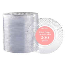 Prestee 200 Clear Dessert Plates - Disposable Heavy Duty, 6.25 Inch Elegant Wedding Cake Plates, Durable Round Party Plate for Appetizers and Events, Premium Small Plate for All Occasions