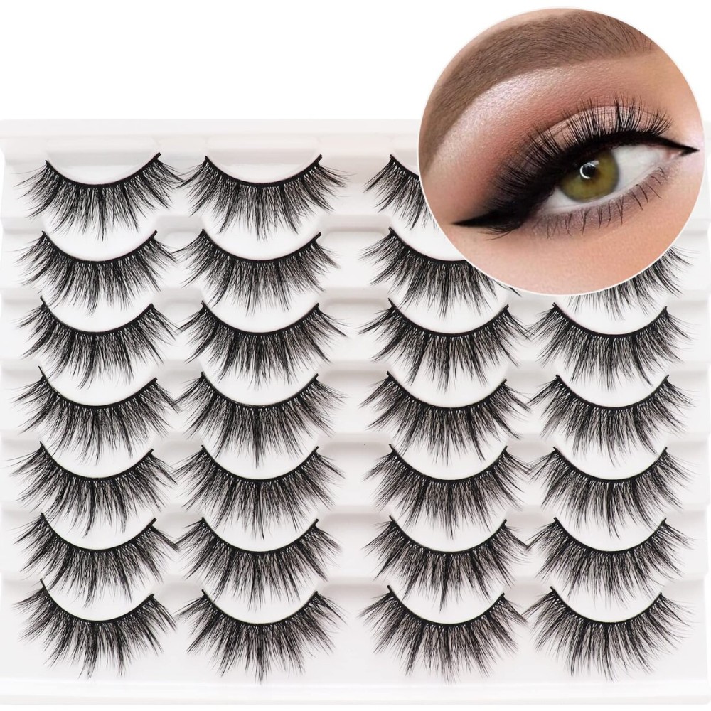 Losha Eyelashes Natural Look Faux Mink Lashes Pack Handmade Wispy False Eyelashes 14 Pairs Eye Lashes (F09)