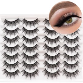 Losha Eyelashes Natural Look Faux Mink Lashes Pack Handmade Wispy False Eyelashes 14 Pairs Eye Lashes (F09)