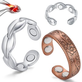 Vicmag Copper Magnetic Ring for Women, Magnetic Rings Ladies Fingers Thumb 100% Solid Pure Copper Jewelry Gift Adjustable (Leave+Folwer Copper)