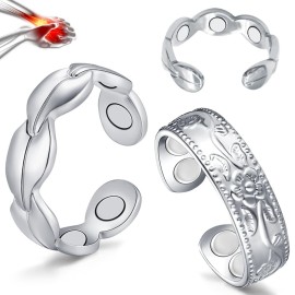 Vicmag Copper Magnetic Ring for Women, Magnetic Rings Ladies Fingers Thumb 100% Solid Pure Copper Jewelry Gift Adjustable (Leave+Folwer Silver)