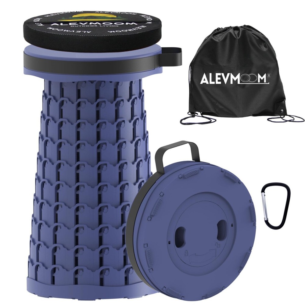 ALEVMOOM Upgraded Collapsible Stool with Cushion & Bag, 18 H Portable Retractable Telescoping Folding Stool for Adults, Lightweight But Sturdy Capacity 600 lbs for Camping Fishing Hiking Travel