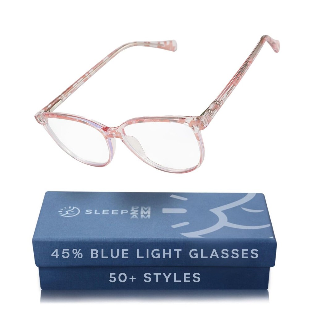 Sleep ZM Blue Light Blocking Glasses for Women + Men - Better Sleep + Anti Eye Strain Protection - Computer Screens & Gaming - Pink Warrior - Daytime Clear Lens