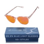 Sleep ZM Blue Light Blocking Glasses for Women + Men - Better Sleep + Anti Eye Strain Protection - Computer Screens & Gaming - Pink Warrior - 99% Night-time Amber Lens