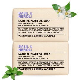 Wavertree & London Basil & Neroli Scented Natural Soap Bars (2 Bars), 7oz Moisturizing French Triple Milled Soap enriched with shea butter - Plant Oil Bath & Body Soap Bars [100% Naturally derived]