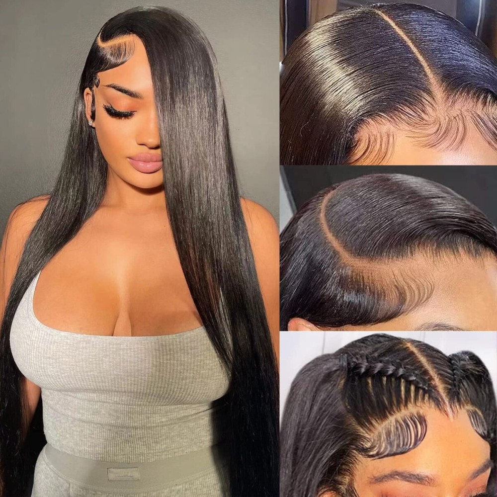 XUBULO Straight Lace Front Wigs 13x4 HD Transparent Lace Front Wigs Pre Plucked 200 Density Brazilian Virgin Straight Frontal Wigs with Baby Hair for Women 24 Inch