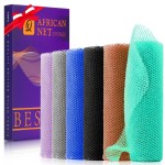 UJFQBH 6 Pieces African Bath Sponge African Net Long Net Bath Sponge Exfoliating Shower Body Scrubber Back Scrubber Skin Smoother,Great for Daily Use (Purple, Gray, Blue, Black, Brown, Green)