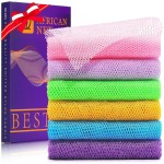 UJFQBH 6 Pieces African Bath Sponge African Net Long Net Bath Sponge Exfoliating Shower Body Scrubber Back Scrubber Skin Smoother,Great for Daily Use (Purple, Purple, Pink, Orange, Blue, Green)