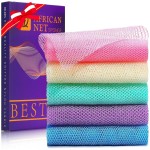 UJFQBH 5 Pieces African Bath Sponge African Net Long Net Bath Sponge Exfoliating Shower Body Scrubber Back Scrubber Skin Smoother,Great for Daily Use (Purple, Pink, Green, Blue, White)