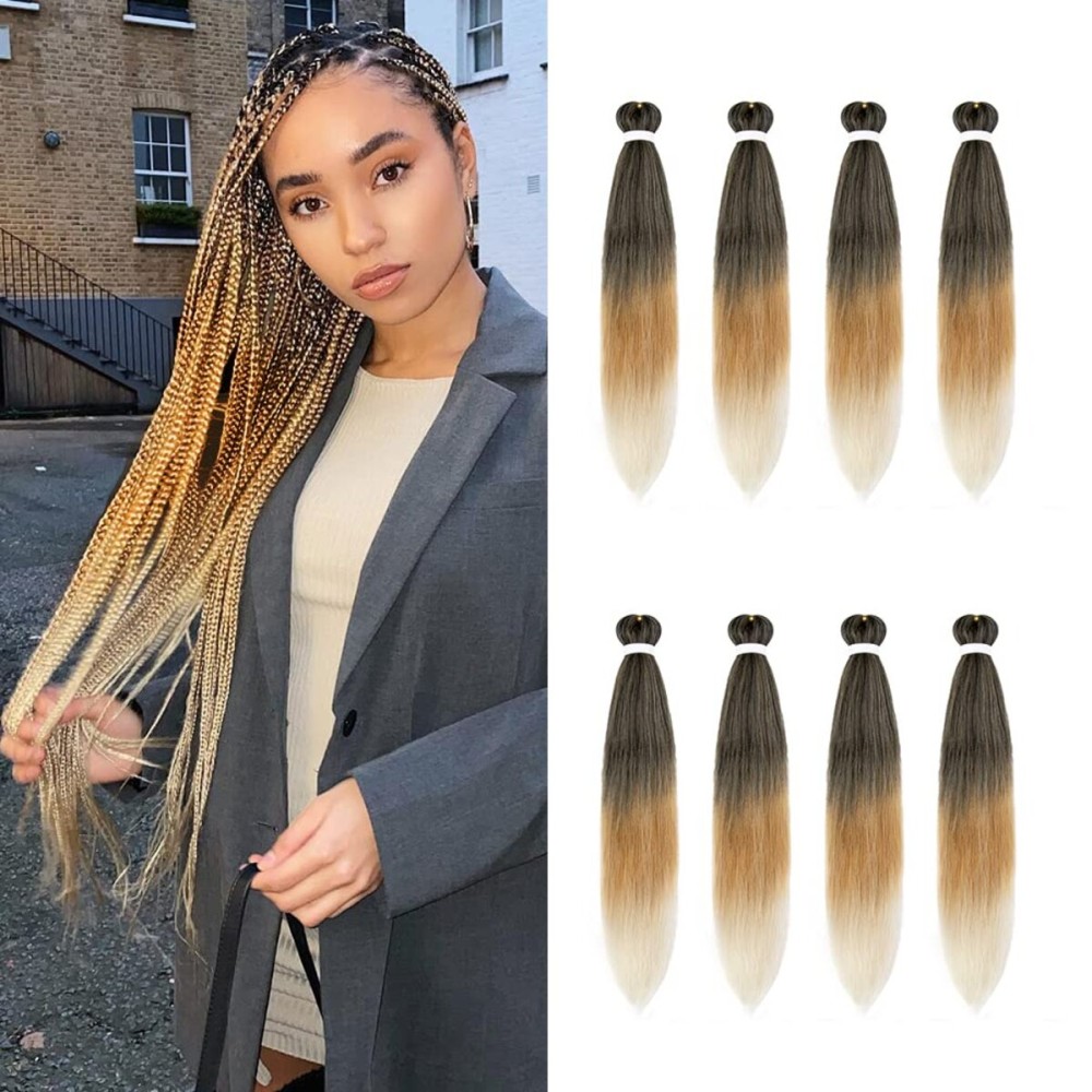 8 Pack Ombre Braiding Hair Pre Stretched - 20 75G/Pack Premium Pre Stretched Braiding Hair Extensions, Professional Itch Free Yaki Texture Prestretched Hair(1B/27/613)
